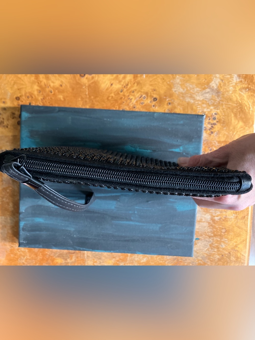 NWT Black Studded Embellished Wristlet Clutch Zipper Closure - Interior Pockets - Picture 3 of 7